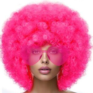 Hot Pink Afro Wig with Glasses